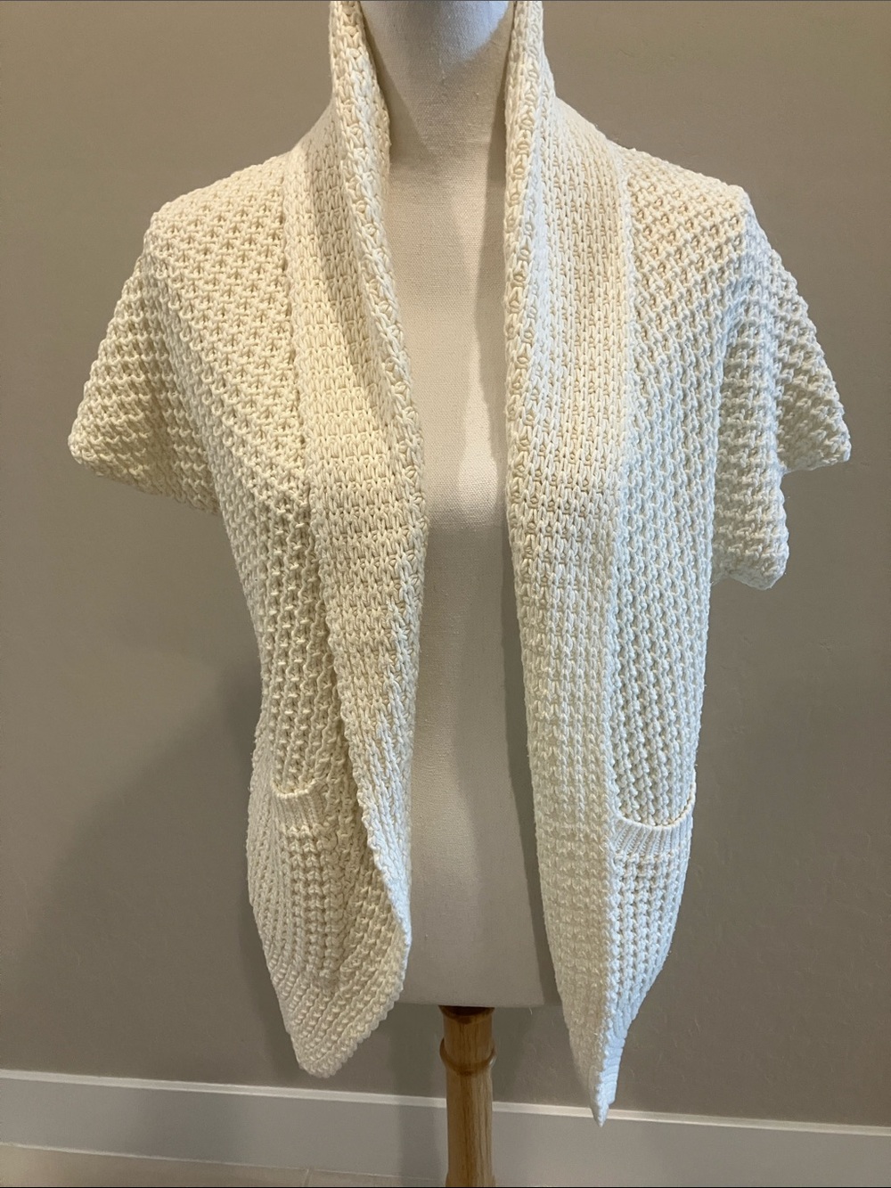 GAP Factory Cream Open-Front Knit Short-Sleeve Cardigan